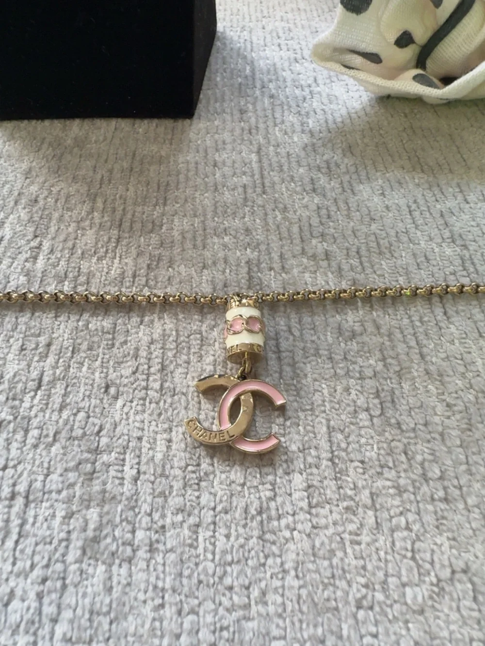 CHANEL Gold Tone Pink Enamel CC Logo Long or Short Pendant Necklace Authentic